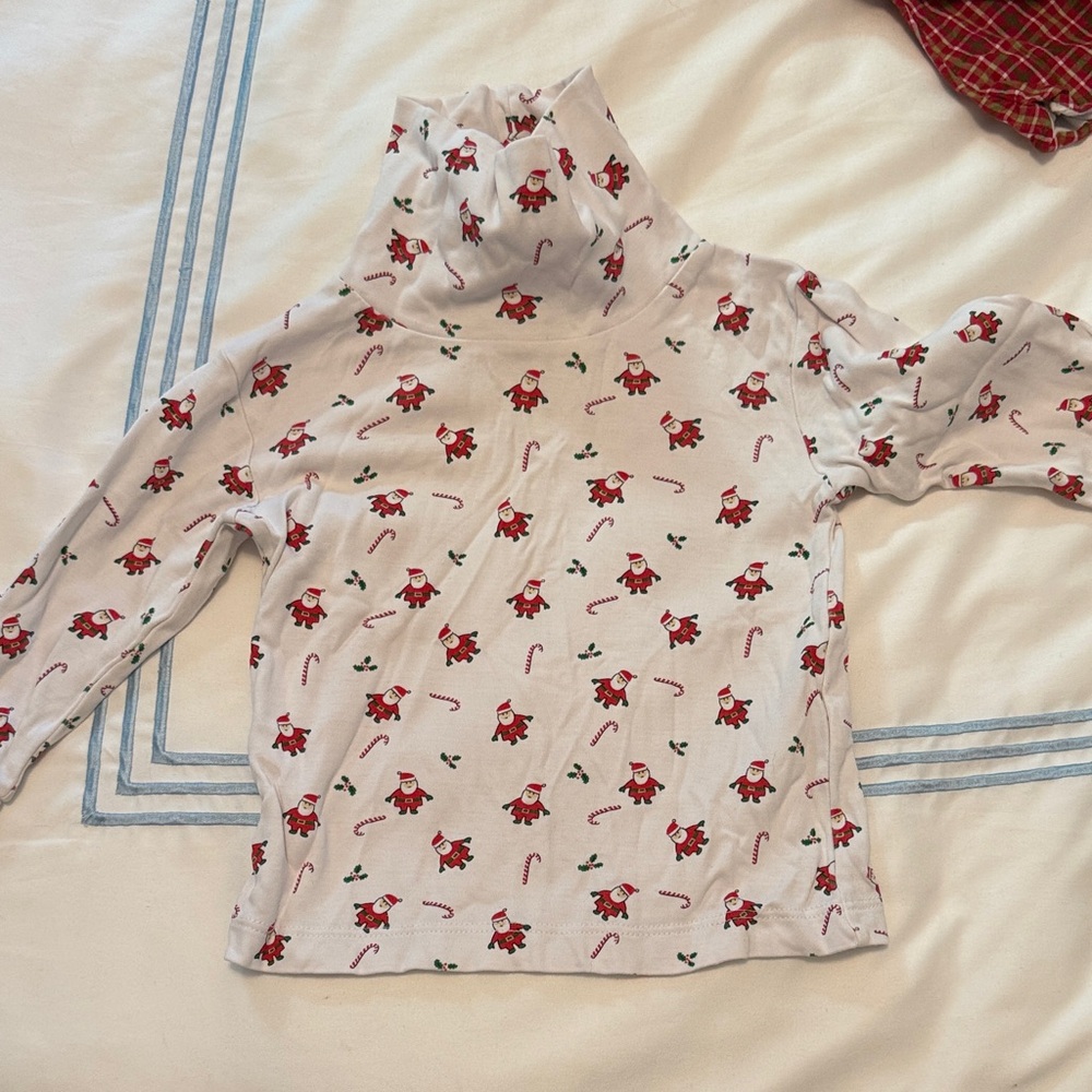 Little English Red and White Santa and candy cane Turtleneck shirt